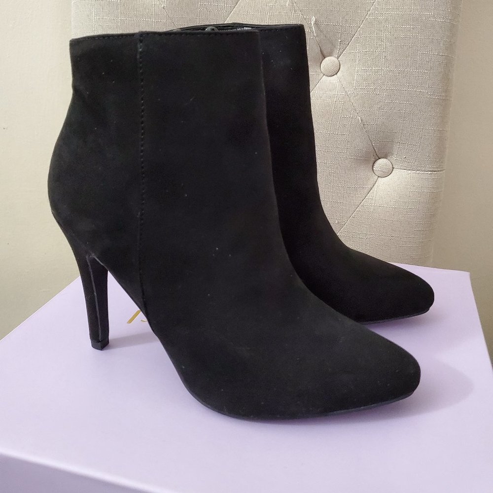 Madden Girl "Sally" black suede high-heel booties